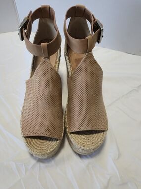 Marc Fisher Perforated Tan Espadrille Wedge Sandals